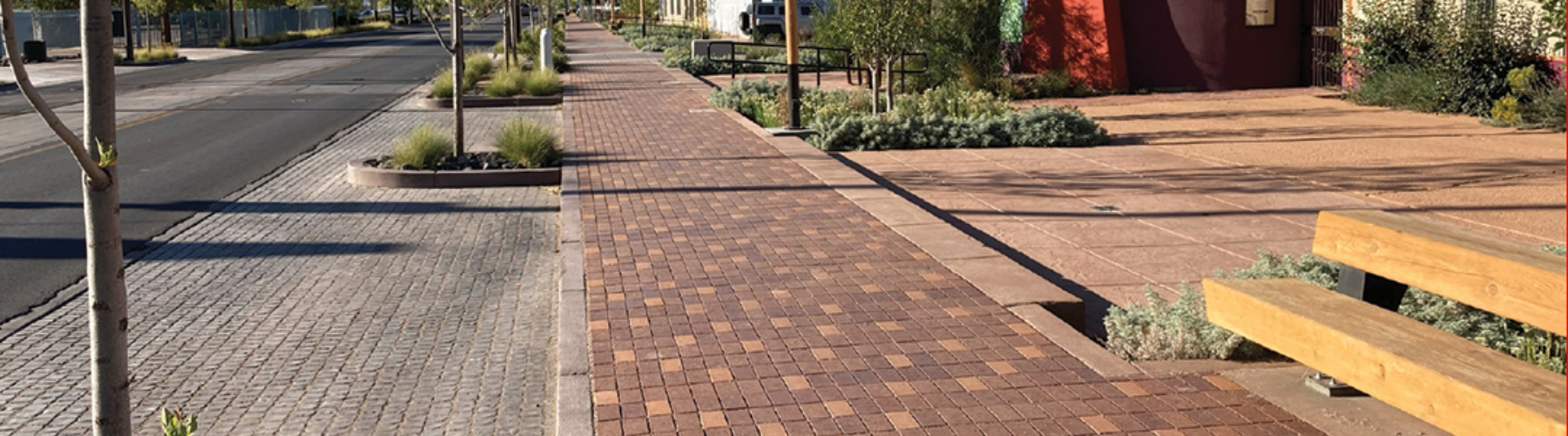 Fourth Street Revitalization project showing  promenade permeable paving and plazuela with access to ceramic studio